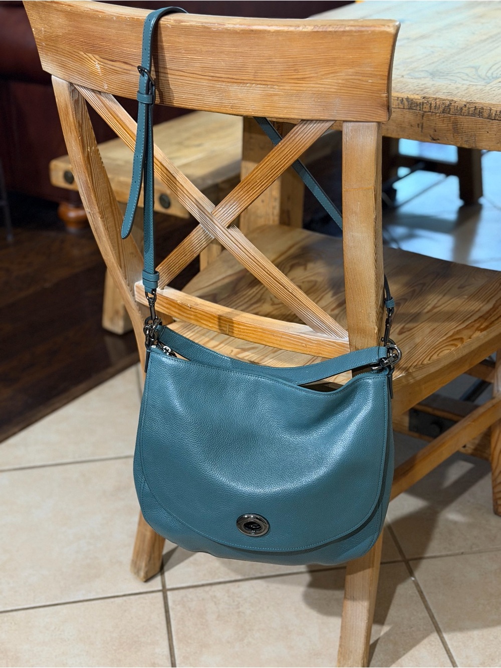 Coach Teal Leather Crossbody Hobo Bag